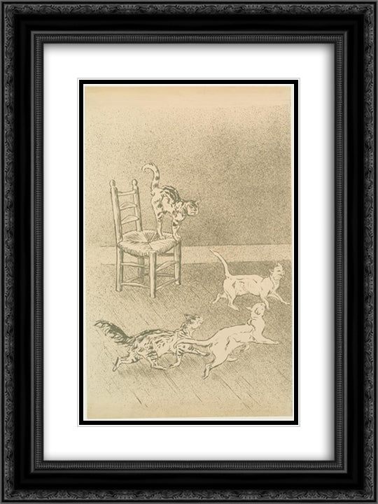 Cats race 18x24 Black Ornate Wood Framed Art Print Poster with Double Matting by Steinlen, Theophile