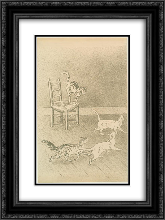 Cats race 18x24 Black Ornate Wood Framed Art Print Poster with Double Matting by Steinlen, Theophile