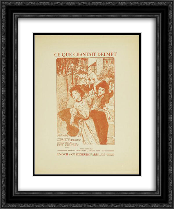 Ce Que Chantait Delmet 20x24 Black Ornate Wood Framed Art Print Poster with Double Matting by Steinlen, Theophile