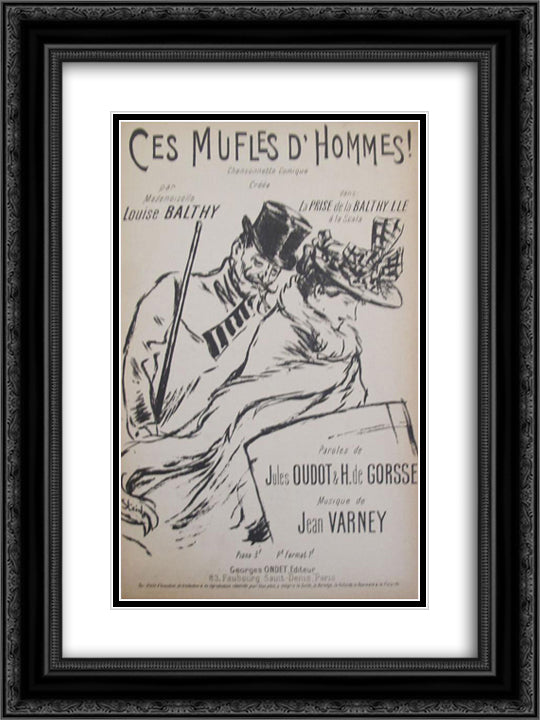 Ces Mufles D'Hommes 18x24 Black Ornate Wood Framed Art Print Poster with Double Matting by Steinlen, Theophile