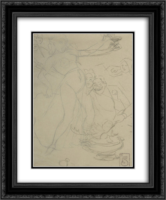 Chanson a Boire Preliminary sketch 20x24 Black Ornate Wood Framed Art Print Poster with Double Matting by Steinlen, Theophile