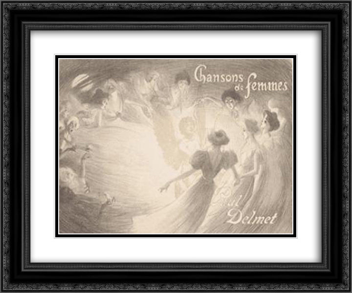 Chansons de Femmes 24x20 Black Ornate Wood Framed Art Print Poster with Double Matting by Steinlen, Theophile