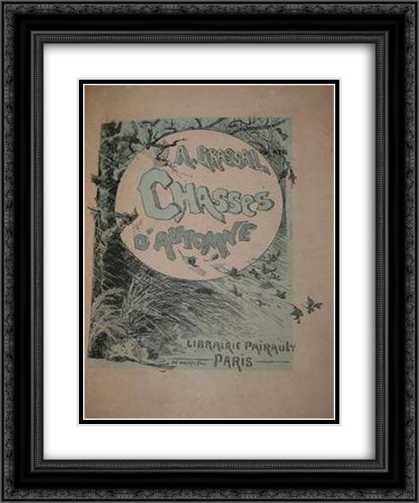 Chasses D'Automne 20x24 Black Ornate Wood Framed Art Print Poster with Double Matting by Steinlen, Theophile