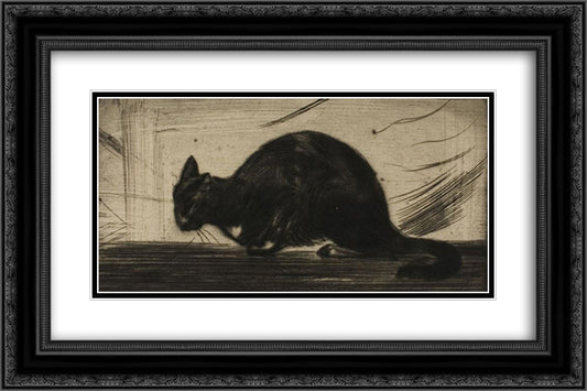 Chat Faisant Le Gros Dos 24x16 Black Ornate Wood Framed Art Print Poster with Double Matting by Steinlen, Theophile