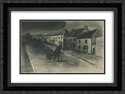 Chemineau Traversant Un Village Endormi 24x18 Black Ornate Wood Framed Art Print Poster with Double Matting by Steinlen, Theophile