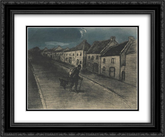 Chemineau Traversant Un Village Endormi -1902- -C 69- -2nd state- -Collection of the Bibliotheque Nationale de France-6004- 24x20 Black Ornate Wood Framed Art Print Poster with Double Matting by Steinlen, Theophile