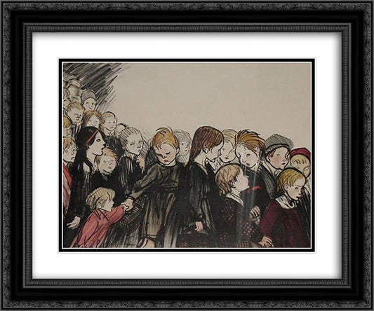 Children Poster 24x20 Black Ornate Wood Framed Art Print Poster with Double Matting by Steinlen, Theophile