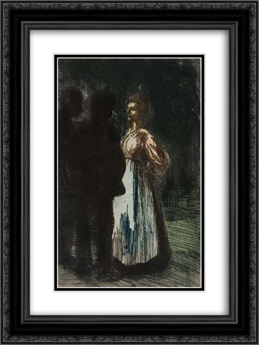 Colloque Nocturne 18x24 Black Ornate Wood Framed Art Print Poster with Double Matting by Steinlen, Theophile