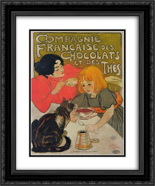 Compagnie Francaise des Chocolats et des Thes 20x24 Black Ornate Wood Framed Art Print Poster with Double Matting by Steinlen, Theophile