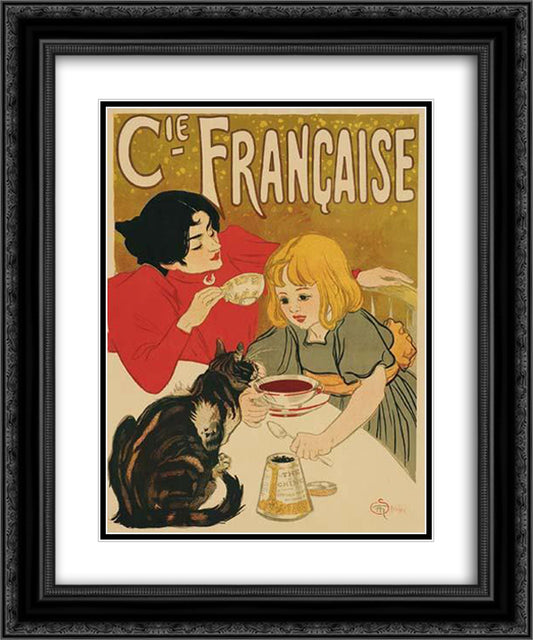 Compagnie Francaise des Chocolats et des Thes 20x24 Black Ornate Wood Framed Art Print Poster with Double Matting by Steinlen, Theophile