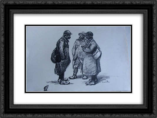 Conciliabule 24x18 Black Ornate Wood Framed Art Print Poster with Double Matting by Steinlen, Theophile