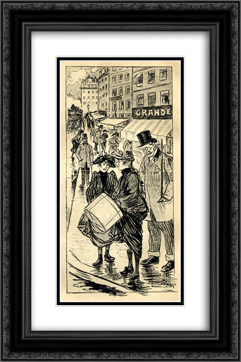 Conseil Aux Trottins 16x24 Black Ornate Wood Framed Art Print Poster with Double Matting by Steinlen, Theophile