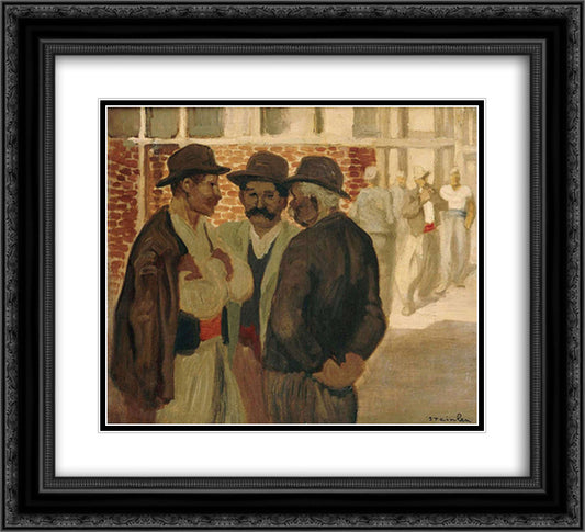 Construction workers 22x20 Black Ornate Wood Framed Art Print Poster with Double Matting by Steinlen, Theophile