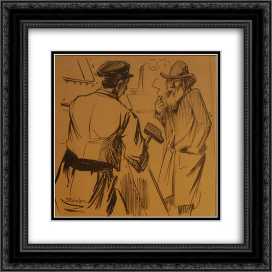 Conversation Sur Un Chantier 20x20 Black Ornate Wood Framed Art Print Poster with Double Matting by Steinlen, Theophile