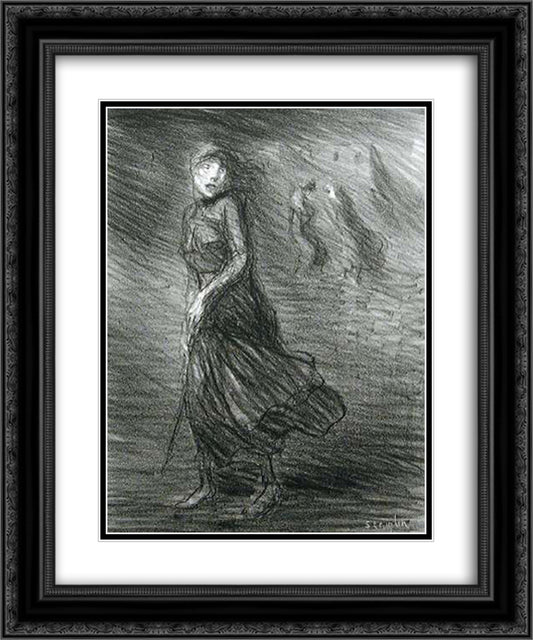 Copy of steinlen dans la rue 20x24 Black Ornate Wood Framed Art Print Poster with Double Matting by Steinlen, Theophile
