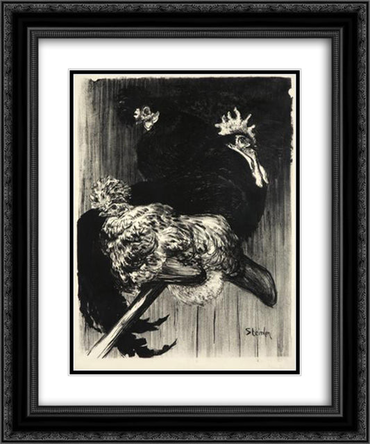Coq et Poules 20x24 Black Ornate Wood Framed Art Print Poster with Double Matting by Steinlen, Theophile