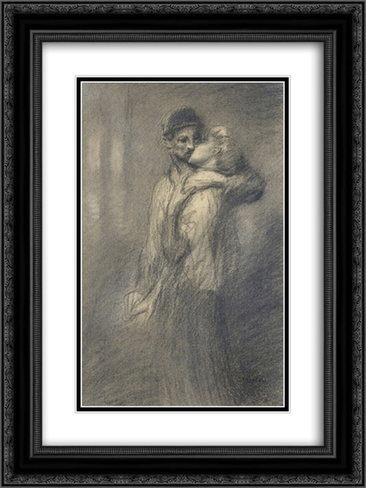 Couple 18x24 Black Ornate Wood Framed Art Print Poster with Double Matting by Steinlen, Theophile