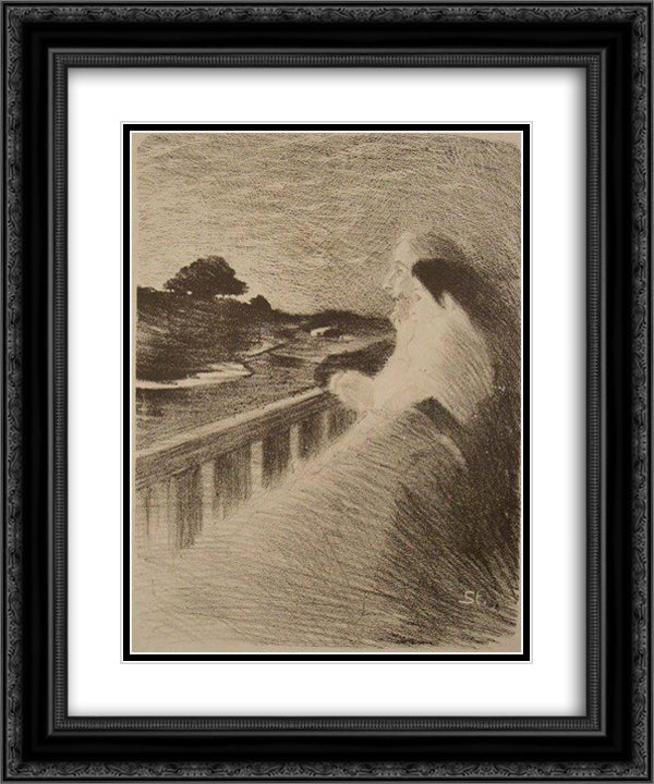 Couple seated at balcony 20x24 Black Ornate Wood Framed Art Print Poster with Double Matting by Steinlen, Theophile