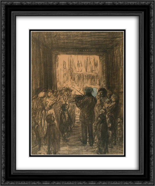Crowd listening to fiddler 20x24 Black Ornate Wood Framed Art Print Poster with Double Matting by Steinlen, Theophile