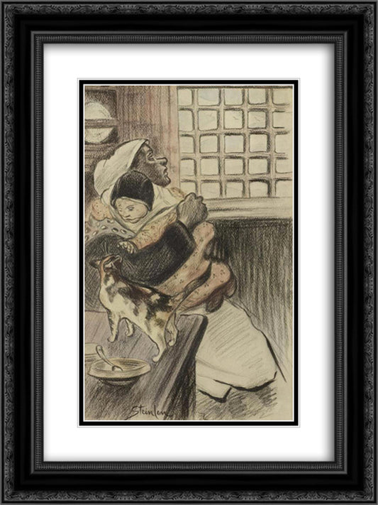 Dans La Cuisine 18x24 Black Ornate Wood Framed Art Print Poster with Double Matting by Steinlen, Theophile