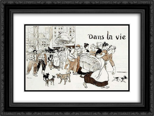 Dans La Vie 24x18 Black Ornate Wood Framed Art Print Poster with Double Matting by Steinlen, Theophile