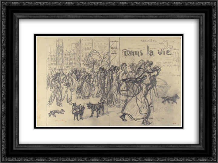 Dans La Vie - book cover drawing 24x18 Black Ornate Wood Framed Art Print Poster with Double Matting by Steinlen, Theophile