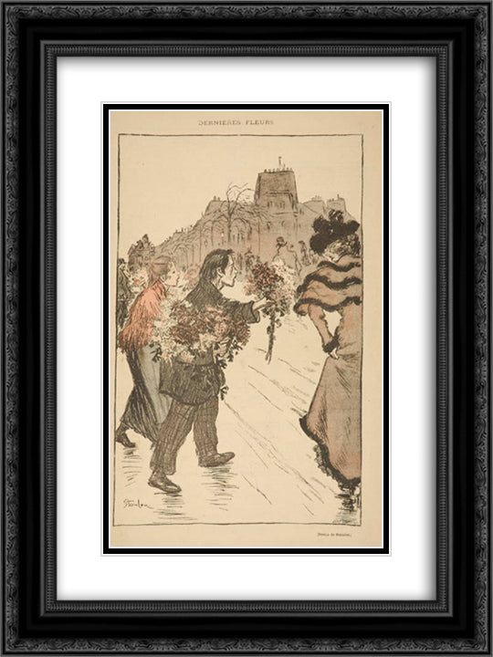 Dernieres Fleurs 18x24 Black Ornate Wood Framed Art Print Poster with Double Matting by Steinlen, Theophile