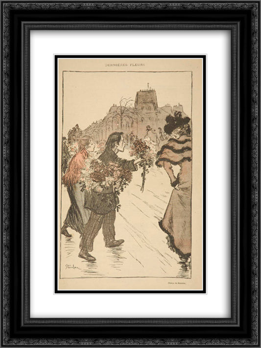 Dernieres Fleurs 18x24 Black Ornate Wood Framed Art Print Poster with Double Matting by Steinlen, Theophile