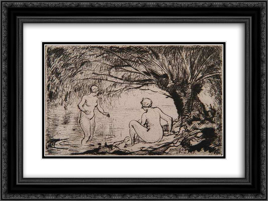 Deux Baigneuses 24x18 Black Ornate Wood Framed Art Print Poster with Double Matting by Steinlen, Theophile