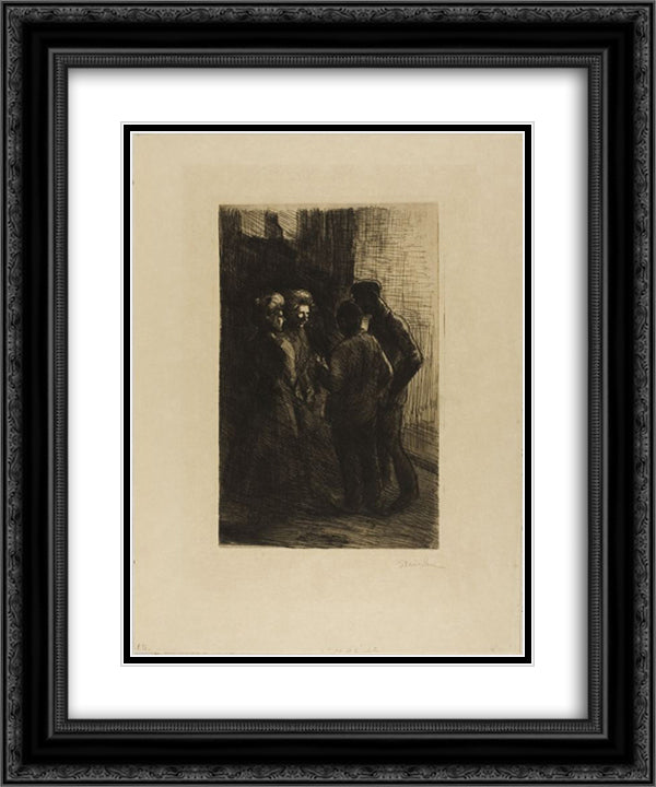 Deux Gigolettes et Deux Gigolos 20x24 Black Ornate Wood Framed Art Print Poster with Double Matting by Steinlen, Theophile