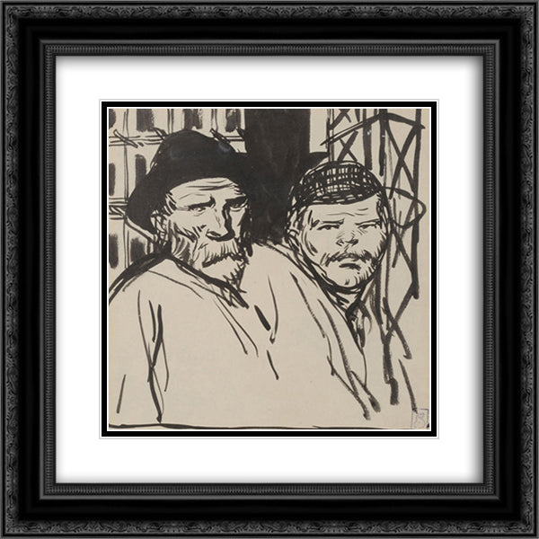 Deux Ouvriers 20x20 Black Ornate Wood Framed Art Print Poster with Double Matting by Steinlen, Theophile
