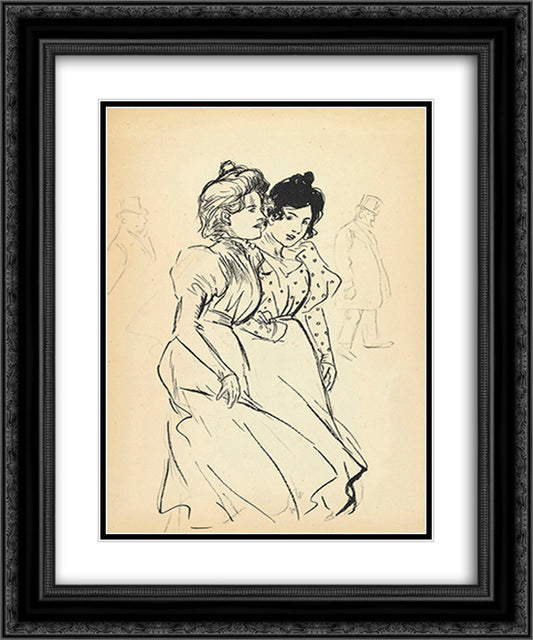 Deux Trottins-4056- 20x24 Black Ornate Wood Framed Art Print Poster with Double Matting by Steinlen, Theophile