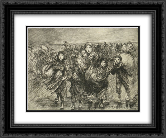 Devant L'Invasion 24x20 Black Ornate Wood Framed Art Print Poster with Double Matting by Steinlen, Theophile