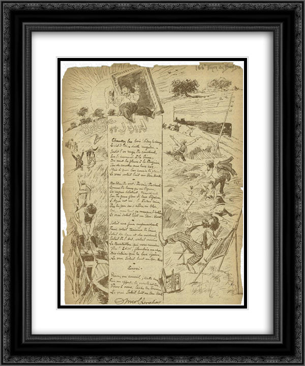 Diner du Bon Bock 20x24 Black Ornate Wood Framed Art Print Poster with Double Matting by Steinlen, Theophile