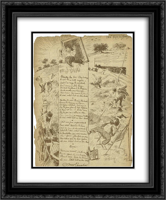 Diner du Bon Bock 20x24 Black Ornate Wood Framed Art Print Poster with Double Matting by Steinlen, Theophile