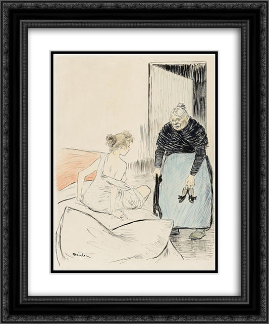 Doche - original drawing 20x24 Black Ornate Wood Framed Art Print Poster with Double Matting by Steinlen, Theophile