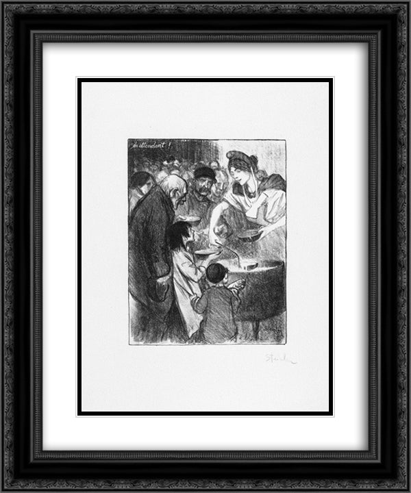 En Attendant 20x24 Black Ornate Wood Framed Art Print Poster with Double Matting by Steinlen, Theophile