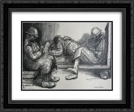 En Attendant Le Depart 24x20 Black Ornate Wood Framed Art Print Poster with Double Matting by Steinlen, Theophile