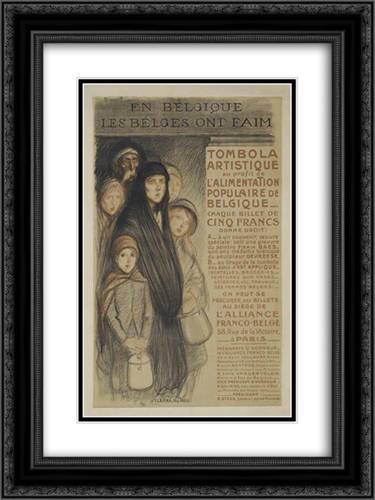En Belgiques Les Belges Ont Faim 18x24 Black Ornate Wood Framed Art Print Poster with Double Matting by Steinlen, Theophile