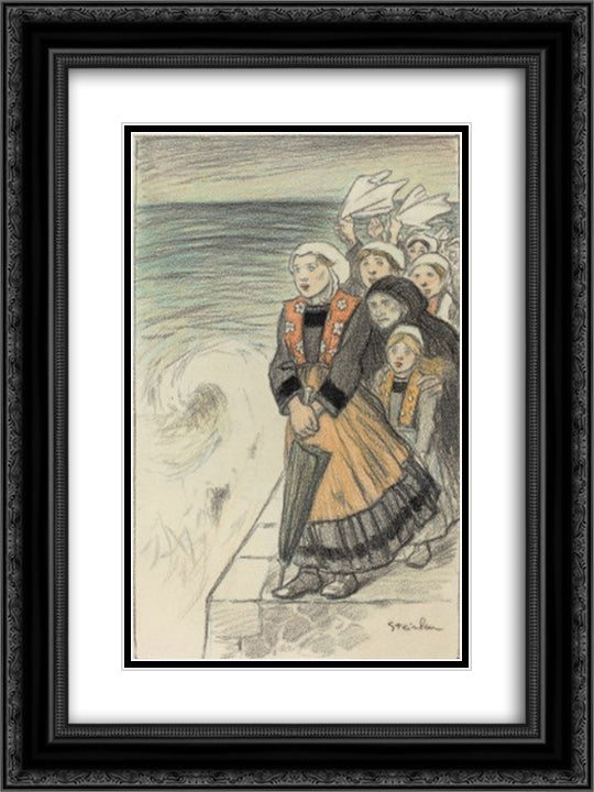 En Partance - Original drawing 18x24 Black Ornate Wood Framed Art Print Poster with Double Matting by Steinlen, Theophile