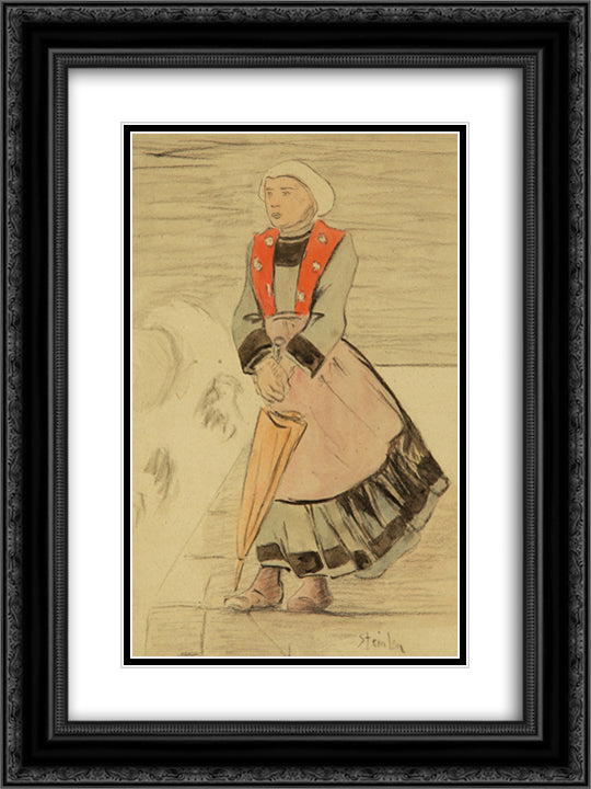 En Partance - Preliminary drawing 18x24 Black Ornate Wood Framed Art Print Poster with Double Matting by Steinlen, Theophile