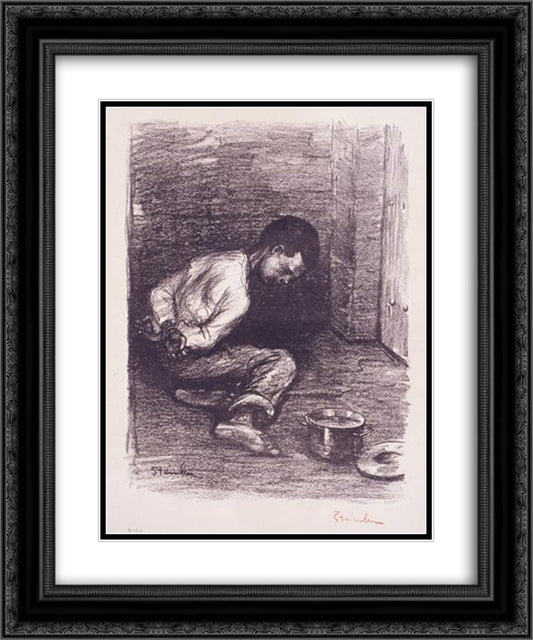 Enfant Martyr 20x24 Black Ornate Wood Framed Art Print Poster with Double Matting by Steinlen, Theophile