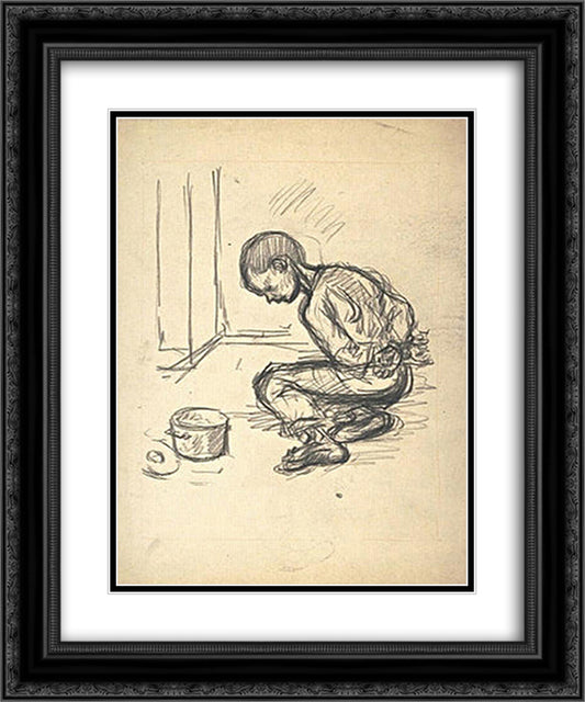 Enfants Martyrs study 20x24 Black Ornate Wood Framed Art Print Poster with Double Matting by Steinlen, Theophile