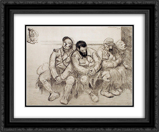 Entre Deux Trains 24x20 Black Ornate Wood Framed Art Print Poster with Double Matting by Steinlen, Theophile