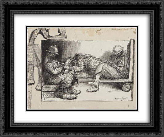 Entre Deux Trains - Original drawing 24x20 Black Ornate Wood Framed Art Print Poster with Double Matting by Steinlen, Theophile