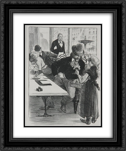 Envoi de Fleurs 20x24 Black Ornate Wood Framed Art Print Poster with Double Matting by Steinlen, Theophile