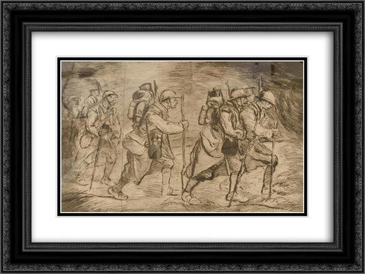 Escouade en Marche 24x18 Black Ornate Wood Framed Art Print Poster with Double Matting by Steinlen, Theophile