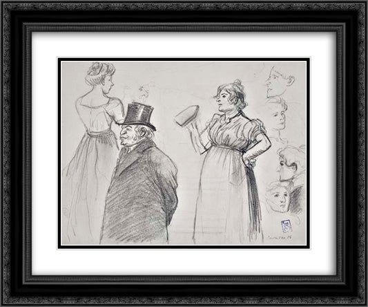 Etude des Figures 24x20 Black Ornate Wood Framed Art Print Poster with Double Matting by Steinlen, Theophile