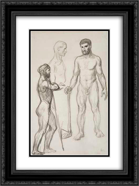 Etude des Hommes 18x24 Black Ornate Wood Framed Art Print Poster with Double Matting by Steinlen, Theophile