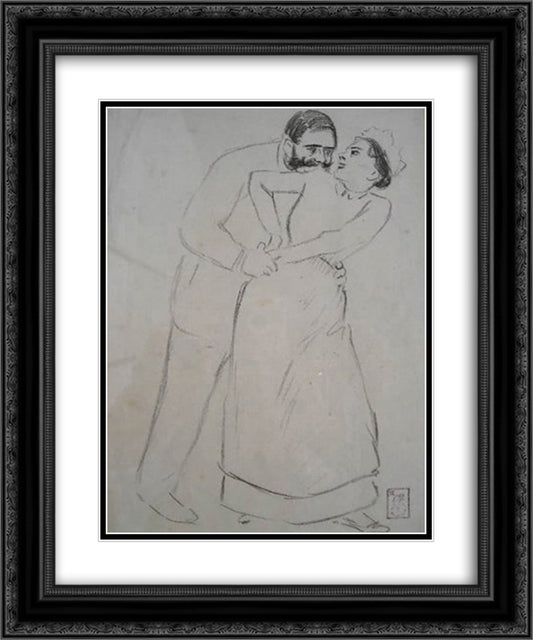 Eugenie Preliminary drawing 20x24 Black Ornate Wood Framed Art Print Poster with Double Matting by Steinlen, Theophile